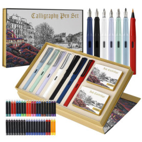 GC QUILL Lot de 7 stylos plume de calligraphie avec différentes pointes et 40 cartouches d'encre pour débutants MU-09