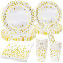80 Pièces Blanc et Or Vaisselle de Fête, Vaisselle Jetable Decoration 20 Invités Assiettes en Papier, Serviettes, Paille, Tasses