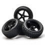 Pxyelec Jantes et pneus avant et arrière 1/10 Off Road RC Buggy x4 Noir 5 rayons pour HSP