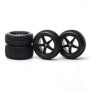 Pxyelec Jantes et pneus avant et arrière 1/10 Off Road RC Buggy x4 Noir 5 rayons pour HSP