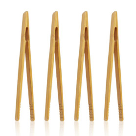 Lot de 4 pinces en bambou longues et droites - Ustensiles de cuisine - Pince à pain - Pince en bambou alimentaire - Ustensiles d