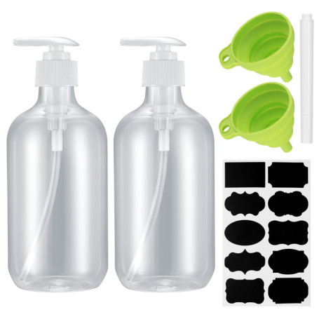 2 Pièces Flacons de Shampoing, 500 ML Distributeur de Liquide avec Pompe Rechargeable, Bouteilles Vides pour Savons, Lotions, Hu