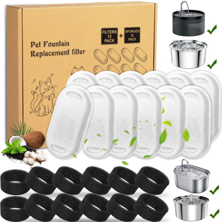 Amzeeniu Filtre Fontaine eau Chat,24 Packs Filtre Fontaine Chat,Remplacement de la Fontaine de Chat,Filtres De Remplacement pour