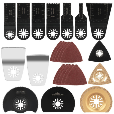 24 Pcs Lames de Scie Oscillantes, Outil Multifonction Saw Blades Accessoires Kit, Bois Plastique Métal Universelle Outil Multifo