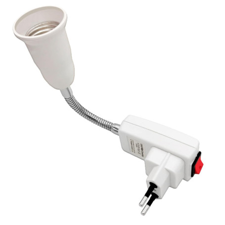 Hoembpn Lampe Douille E27 avec Interrupteur，Adaptateur Prise EU Plug avec Bras 20cm 360 réglable pour E27 LED Ampoule,Lampe de C