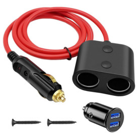 Hoembpn Adaptateur de Prise Allume-Cigare de Voiture 180W Haute Puissance 1 à 2 Voiture Allume Cigare Socket 18AWG,12V/24V Doubl