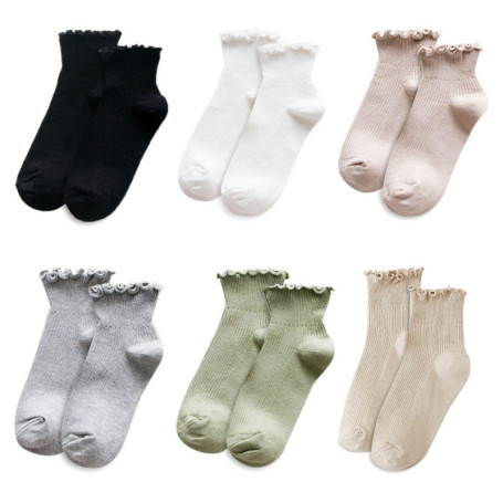 YSJCHEBS 6 Paires De Chaussettes Courtes Agaric, Chaussettes À Volants, Chaussettes À Volants Noires Pour Femmes, Chaussettes De