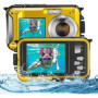 Helangel Appareil Photo Etanche Numérique,Full HD 2.7K 48MP Caméra sous-Marine Zoom Digital 16x Camera Etanche avec Double écran