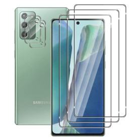 FWang 3 Pièces Verre Trempé pour Samsung Galaxy Note 20 4G/5G,avec 2 Pièces Caméra Arrière Protecteur,Anti-Rayures,9H Dureté,san