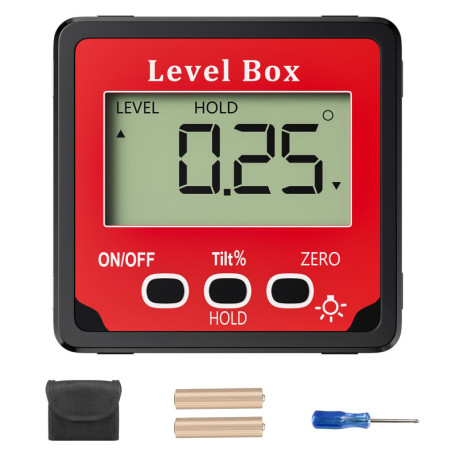 Gvolatee Rapporteur d'Angle Numerique, LCD Inclinometre Magnetique, Inclinomètre Numérique 4 x 90°, Niveau Digital Rétroéclairag