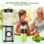 Blender Mixeur 700 W, 2-in-1 Blender Smoothie Professionnel avec Bol verre 1,5 L & Tasse 570ml, Robots Multifonctions pour Smoot
