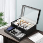 SAMISO Boîte à montres à 2 couches,Coffret à Montres avec couvercle en verre,Rangement pour Montres en Cuir,12 compartiments et 