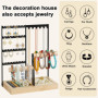 YUTUY Porte Bijoux Présentoir à Bijoux en Metal et Bois Durable,Porte-Bijoux avec Plateau et Crochets,porte collier,Rangement Bi