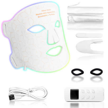 Masque Led Visage,Masque Luminothérapie Visage 4 Couleurs,Masque Facial LED Rouge Silicone,Masque Thérapie Lumière Proche Infrar