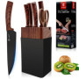 Set Couteaux de Cuisine 7 Pièces avec Porte Couteau Professionnel - Lames Acier Inoxydable Aiguisées, Manches Ergonomiques Antid