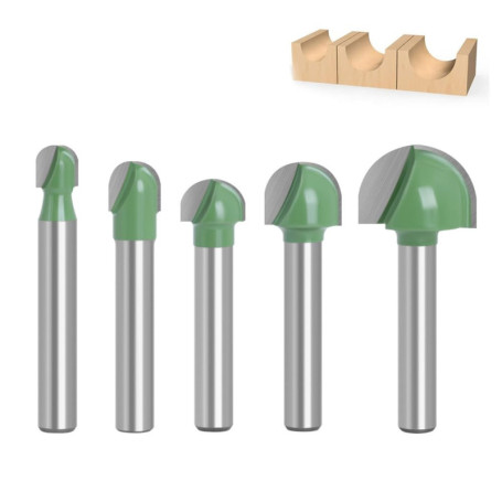 Queue Mèches de Routeur Bits, 6 mm, 5 Pcs, Tige Routeur Core Box Bits Fraise, à Rainure Ronde Outils à Bois, Nez Rond Core Box R