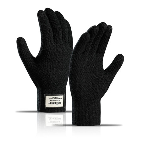 Lonnalee Gants Hiver Chauds Pour Hommes à écran Tactile Tricotés Magiques Extensibles épaissis Doublure en Polaire Douce Noire P