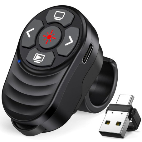 Anneau de Doigt Telecommande Powerpoint Rechargeable Pointeur Presentation, USB/Type-C 2 en 1 PPT Zapette Powerpoint Wireless Pr