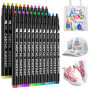 24 Couleurs Marqueurs Textile et Tissu, Marqueur Feutre Textiles Non-Toxique Feutres Indélébile - Idéal pour T Shirt Blanc, Sac 