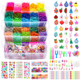 LUZOON 15000+ Elastique Bracelet Enfant Kit XXL, 45 Couleurs Loom Bands Enfant Boite de Rangement à 3 Couches Bricolage Élastiqu