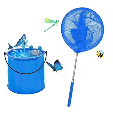 Filets télescopiques à papillons - Filets de pêche extensibles avec seaux d'eau pliables pour attraper les crabes, les insectes,