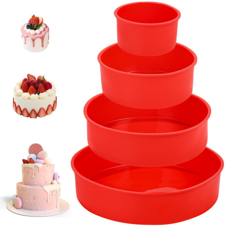 Moule Gateau Silicone, 4PCS Antiadhésif Moule Silicone Gateau Rond, Moules à Pâtisserie Réutilisables, pour Gateau Arc-en-ciel, 