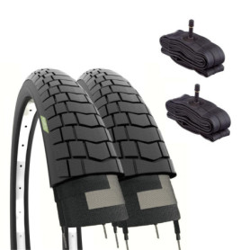 ECOVELO America Pneus 20 x 1,95 (50-406) + Chambres à air Valve américaine Adulte Unisexe, Noir, 20