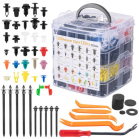 Bczhieulw Clips auto, 1240 pièces Boîte de fixation auto avec outils de démontage, attaches-câbles et coussinets en éponge, clip