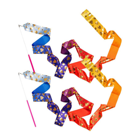 2 Pièces Ruban Danse, 2m Bandes de Danse avec bâton,rubans de danse avec cœur d'estampage,Fitness Rubans de Gymnastique Rythmiqu