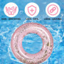 LUMOOM Bouée de natation gonflable avec paillettes - En PVC transparent - Pour adultes - Piscine, plage et sable - Fête (rose)