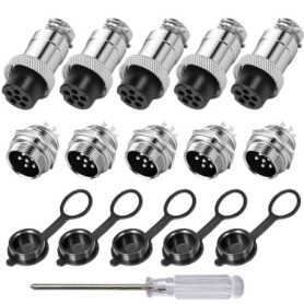 Aiqeer 5 Pièces 6 Broches GX16 Aviation Connecteur, 16 mm Fileté Panneau Métal Aviation Câble Connecteur, 5A Mâle Femelle Aviati