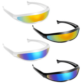 THATSRAD 4 PCS Lunettes de Soleil Futuristes Colorées 14 * 4cm Lunettes de Soleil Alien Lunettes de Soleil Miroir Futuristes Lun