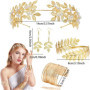 4 Pièces Déesse Grecque Bijoux, Serre Tete Couronne de Laurier Femme Fille Or, Bracelet Bras Manchette Doré Boucles d'Oreilles D