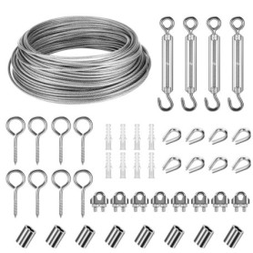 30m Corde en Acier Inoxydable à Suspendre Kit, 3mm Câble en acier inoxydable enduit de PVC avec Tendeur de corde M5 et Crochets,