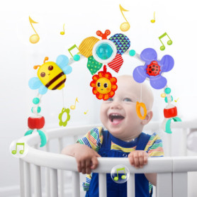 Jouets de Landau, Arche de Voyage pour Poussette,Jouet à emporter avec Support d'activité sensorielle Pliable réglable pour tran