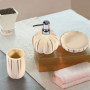 Home Basic Lot de 3 pompes à lotion, gobelet, porte-savon, glaçure beige