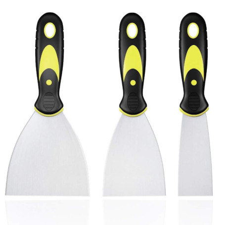 3 Pièces Jeu de Spatules en Acier Inoxydable, Couteau à Enduire avec Spatule à Manche en Plastique, Rayures de Couteau à Palette