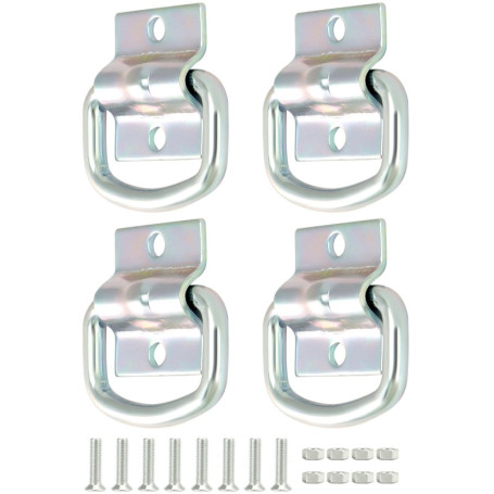 QWORK® Lot de 4 anneaux d'arrimage robustes en D - acier galvanisé - pour remorques, camions, bateaux, fixation de kayak