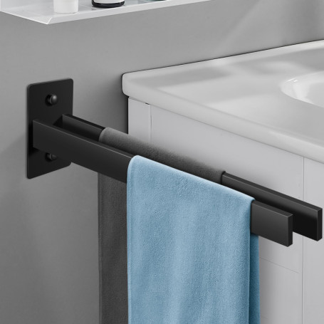 Porte-Serviettes Noir en Acier Inoxydable, Double Porte Serviette Adhésif à Deux Bras Support Mural pour Salle de Bain Ou Cuisin
