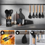 24 Pièces Kit Ustensiles de Cuisine, Set de couverts de cuisine, poignée en bois, résistant à la chaleur, Ensemble de Cuisine sa