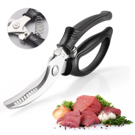 Ciseaux à volaille pointus en acier inoxydable pour viande avec poignée de verrouillage, poignée en plastique antidérapante et r