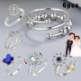 6 Pcs Fidget Bague pour Femmes Réglable Anneau Ouvert Ensemble Spinner Anneaux Bague Argent Zircone Fleur éToile Lune Perle Soul