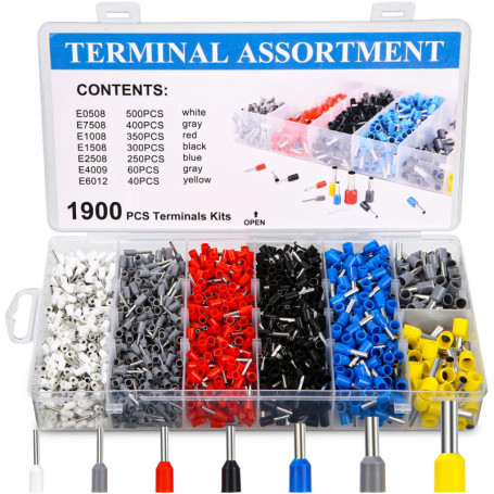 Lot de 1900 Embouts de Câble, Embouts de Câble Set, 0,5 mm² – 6mm², Set d'embout Cable Electrique Isolants Professionnels, Embou