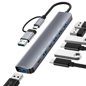 NEUTYPECHIC Hub USB C 3.0, 7 en 1 Station d'accueil USB C Universel avec 2 USB C Ports, USB A 3.0 Port et 4 USB A 2.0 Ports, Doc