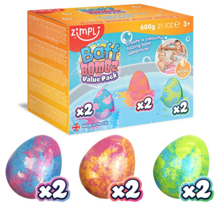 Zimpli Kids 6 x grandes bombes de bain aux œufs, créez une aventure colorée à l'heure du bain, cadeaux alternatifs aux œufs de P
