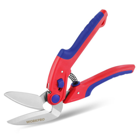 WORKPRO Ciseaux Robustes de 250 mm, Ciseaux Coudés Polyvalents, Coupe-tapis à Lame Dentelée, Cisailles à Ressort en Acier Inoxyd