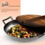 NutriChef Wok en Fonte-Pré-assaisonnée de 5,5 L - Poêle - Couvercle en Bois - Compatible avec Plaques de Cuisson Électriques et 