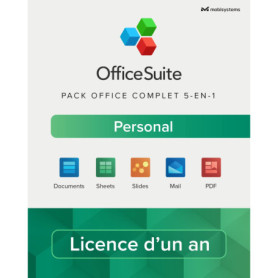OfficeSuite Personal – Version complète – Documents, Sheets, Slides, PDF, Mail & Calendar pour 1 PC Windows et 2 appareils mobil