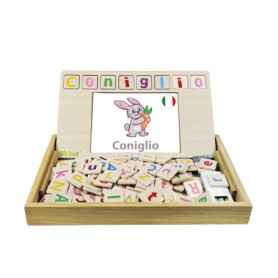 Lexibook Bio Toys École des Mots, bilingues Italien/Anglais, 50 Cartes, Alphabet