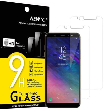 NEW'C Lot de 2, Verre Trempé pour Samsung Galaxy A6 Plus 2018 (6), Film Protection écran sans Bulles d'air Ultra Résistant (0,33